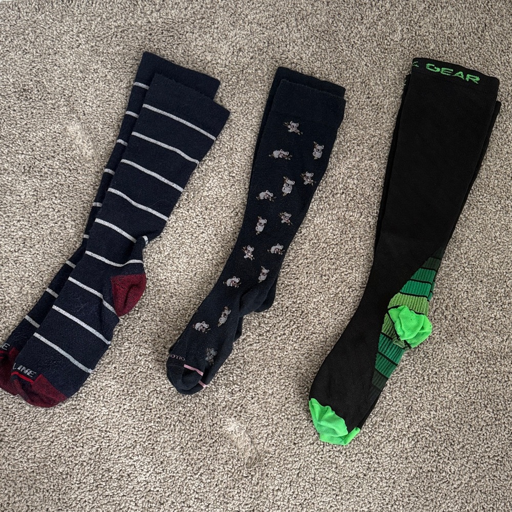 Men's Assorted Compression Socks Set - Black, Navy, Green